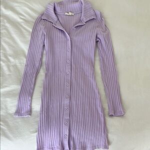 Lavender Ribbed Button-Up Dress